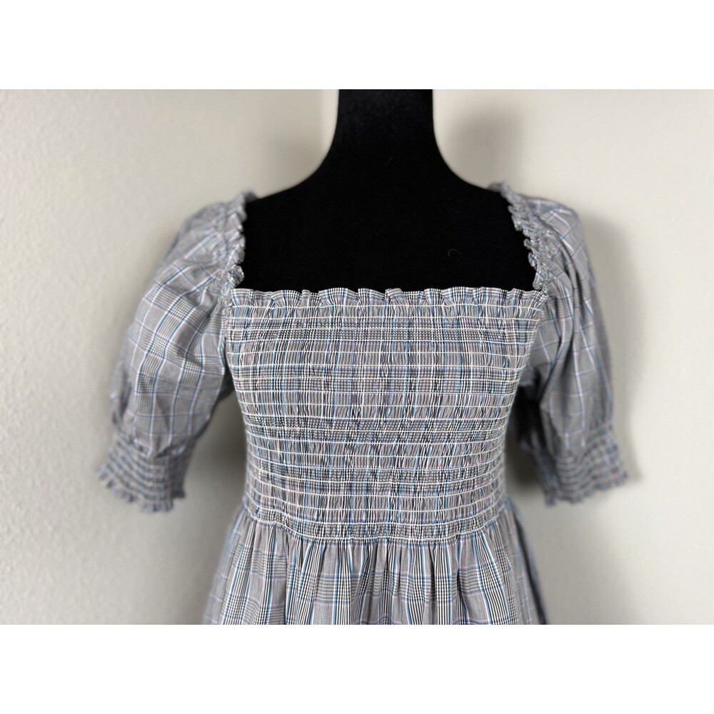 Hill House Home Athena Nap Dress Small Matilda Plaid Smocked Puff Sleeve Mini - Picture 2 of 13